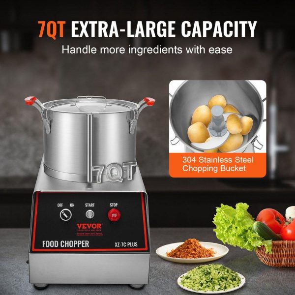 Food Preparation Equipment | Food Processor & Vegetable Chopper, 7 Quart Bowl, 750W Food-Grade Stainless Steel Food Processor Chopper with 2 Extra S-Curve Blades, Multifunctional for Chopping Vegetables, Meat, Grains, Nuts Food Preparation Equipment Food Preparation Equipment