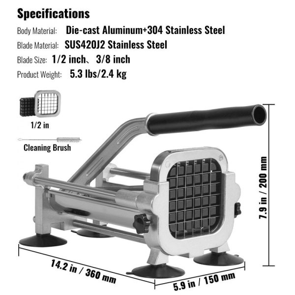 Food Preparation Equipment | French Fry Cutter, 1/2″ Stainless Steel Blade Potato Slicer, Manual Potato Chopper Cutter with Suction Cups, Fries Cutter for Potato, French Fries, Cucumber, Vegetables, Carrot Food Preparation Equipment Food Preparation Equipment