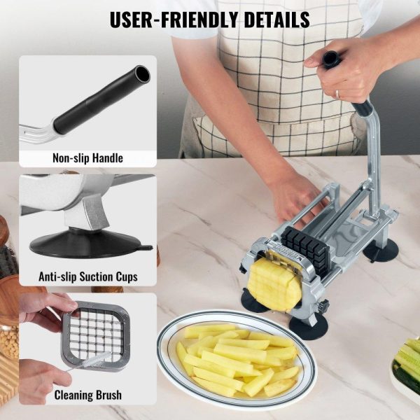 Food Preparation Equipment | French Fry Cutter, Potato Slicer with 1/2-Inch and 3/8-Inch Stainless Steel Blades, Manual Potato Cutter Chopper with Suction Cups, Great for Potato, French Fries, Cucumber, Vegetables, Carrot Food Preparation Equipment Food Preparation Equipment