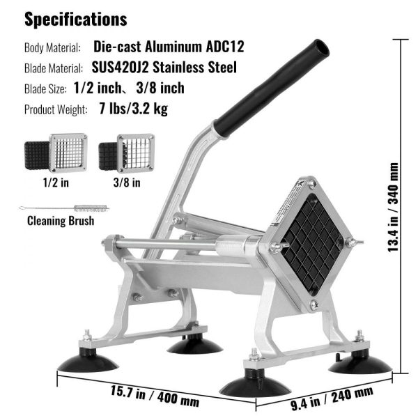 Food Preparation Equipment | French Fry Cutter, Potato Slicer with 1/2-Inch and 3/8-Inch Stainless Steel Blades, Manual Potato Cutter Chopper with Suction Cups, Great for Potato, French Fries, Cucumber, Vegetables, Carrot Food Preparation Equipment Food Preparation Equipment