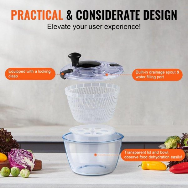 Food Preparation Equipment | Glass Salad Spinner, 4.75Qt, One-handed Easy Press Large Vegetable Dryer Washer, Lettuce Cleaner and Dryer with High Borosilicate Glass Bowl Lid, for Greens, Herbs, Berries, Fruits, No BPA Food Preparation Equipment Food Preparation Equipment