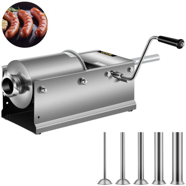 Food Preparation Equipment | Horizontal Sausage Stuffer 3L/ 7Lbs Manual Sausage Maker With 5 Filling Nozzles Sausage Stuffing Machine For Home & Commercial Use Stainless Steel Food Preparation Equipment Food Preparation Equipment