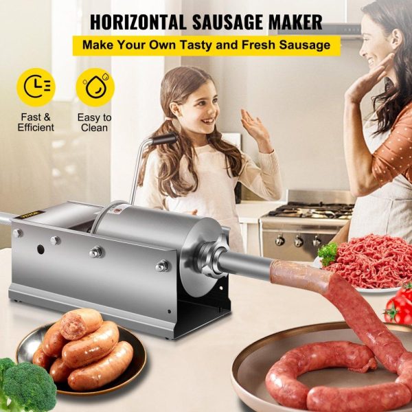 Food Preparation Equipment | Horizontal Sausage Stuffer 3L/ 7Lbs Manual Sausage Maker With 5 Filling Nozzles Sausage Stuffing Machine For Home & Commercial Use Stainless Steel Food Preparation Equipment Food Preparation Equipment