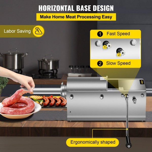 Food Preparation Equipment | Horizontal Sausage Stuffer 3L/ 7Lbs Manual Sausage Maker With 5 Filling Nozzles Sausage Stuffing Machine For Home & Commercial Use Stainless Steel Food Preparation Equipment Food Preparation Equipment