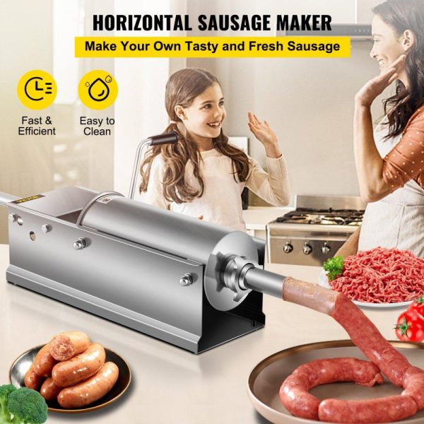 Food Preparation Equipment | Horizontal Sausage Stuffer 5L/11Lbs Manual Sausage Maker With 5 Filling Nozzles Sausage Stuffing Machine For Home & Commercial Use Stainless Steel Food Preparation Equipment Food Preparation Equipment