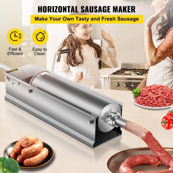 Food Preparation Equipment | Horizontal Sausage Stuffer 7L/15Lbs Manual Sausage Maker With 5 Filling Nozzles Sausage Stuffing Machine For Home & Commercial Use Stainless Steel Food Preparation Equipment Food Preparation Equipment