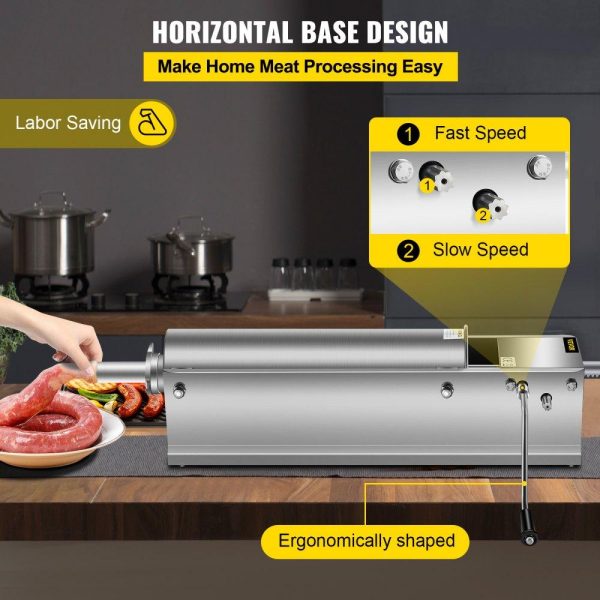 Food Preparation Equipment | Horizontal Sausage Stuffer 7L/15Lbs Manual Sausage Maker With 5 Filling Nozzles Sausage Stuffing Machine For Home & Commercial Use Stainless Steel Food Preparation Equipment Food Preparation Equipment