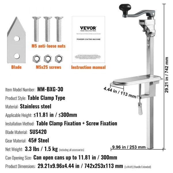 Food Preparation Equipment | Manual Can Opener, Commercial Table Clamp Opener for Large Cans, Heavy Duty Can Opener with Base, Adjustable Height Industrial Jar Opener For Cans Up to 11.8″ Tall, for Restaurant Hotel Home Bar Food Preparation Equipment Food Preparation Equipment