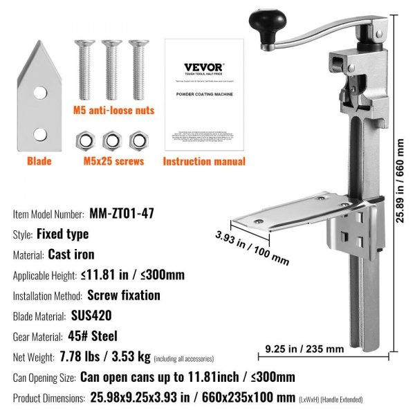 Food Preparation Equipment | Manual Can Opener, Commercial Table Opener for Large Cans, Heavy Duty Can Opener with Base, Adjustable Height Industrial Jar Opener For Cans Up to 11.8″ Tall, for Restaurant Hotel Home Bar Food Preparation Equipment Food Preparation Equipment