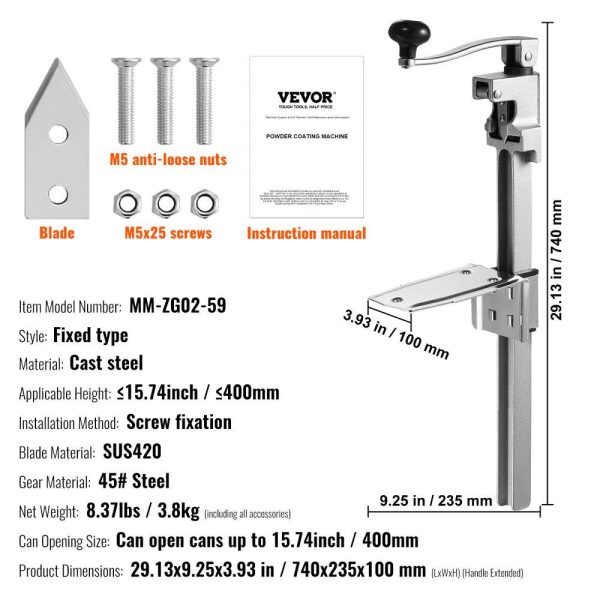 Food Preparation Equipment | Manual Can Opener, Commercial Table Opener for Large Cans, Heavy Duty Can Opener with Base, Adjustable Height Industrial Jar Opener For Cans Up to 15.7″ Tall, for Restaurant Hotel Home Bar Food Preparation Equipment Food Preparation Equipment