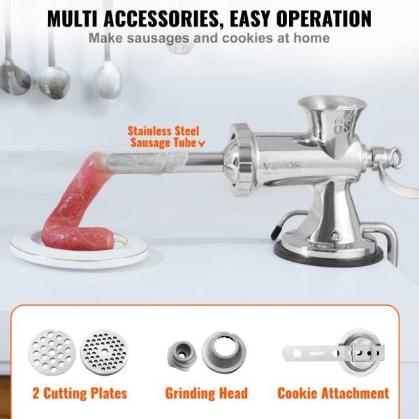 Food Preparation Equipment | Manual Meat Grinder, 304 Stainless Steel Hand Meat Grinder with Suction Cup + Steel Table Clamp, Meat Mincer Sausage Maker & 2 Cutting Plates, Sausage Tube, Grinding Head for Beef Pepper Cookie Food Preparation Equipment Food Preparation Equipment