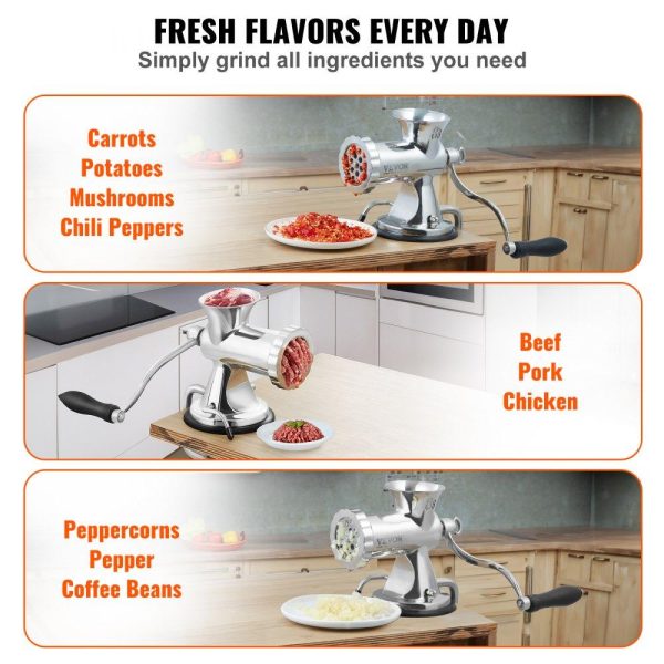 Food Preparation Equipment | Manual Meat Grinder, 304 Stainless Steel Hand Meat Grinder with Suction Cup + Steel Table Clamp, Meat Mincer Sausage Maker & 2 Cutting Plates, Sausage Tube, Grinding Head for Beef Pepper Cookie Food Preparation Equipment Food Preparation Equipment