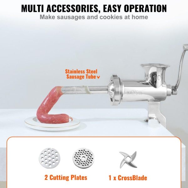 Food Preparation Equipment | Manual Meat Grinder, All Parts Stainless Steel, Hand Operated Meat Grinding Machine with Tabletop Clamp, 2 Grinding Plates & Sausage Stuffer, Ideal for Home Kitchen Restaurant Butcher’s Shop Food Preparation Equipment Food Preparation Equipment