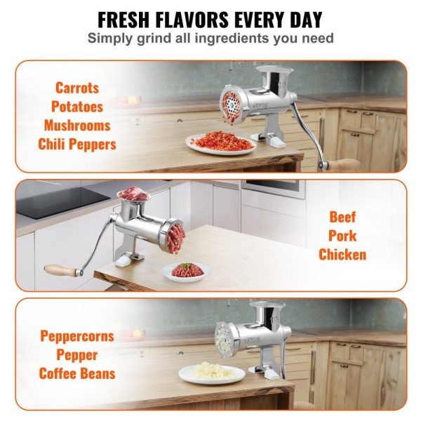 Food Preparation Equipment | Manual Meat Grinder, All Parts Stainless Steel, Hand Operated Meat Grinding Machine with Tabletop Clamp, 2 Grinding Plates & Sausage Stuffer, Ideal for Home Kitchen Restaurant Butcher’s Shop Food Preparation Equipment Food Preparation Equipment