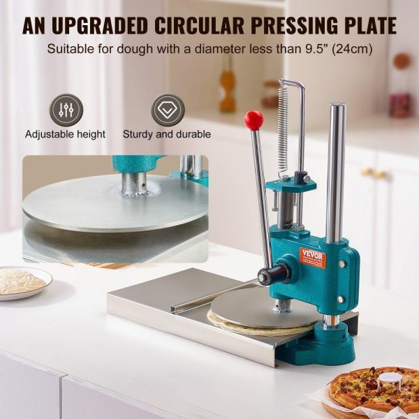 Food Preparation Equipment | Manual Pizza Dough Press Machine, 9.5inch/24cm Household Pizza Pastry, Stainless Steel Pizza Presser, Commercial Chapati Sheet Pizza Crust Press Plate, Height Adjustable Pizza Forming Machine Food Preparation Equipment Food Preparation Equipment