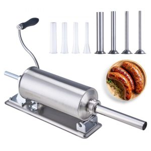 Food Preparation Equipment | Manual Sausage Stuffer, 2.5 L / 6 LBS Horizontal Sausage Machine with U-type Clamp, Made of Food-Grade Stainless Steel, Includes 8 Stuffing Tubes, for Home Kitchen Restaurant Commercial Food Preparation Equipment Food Preparation Equipment