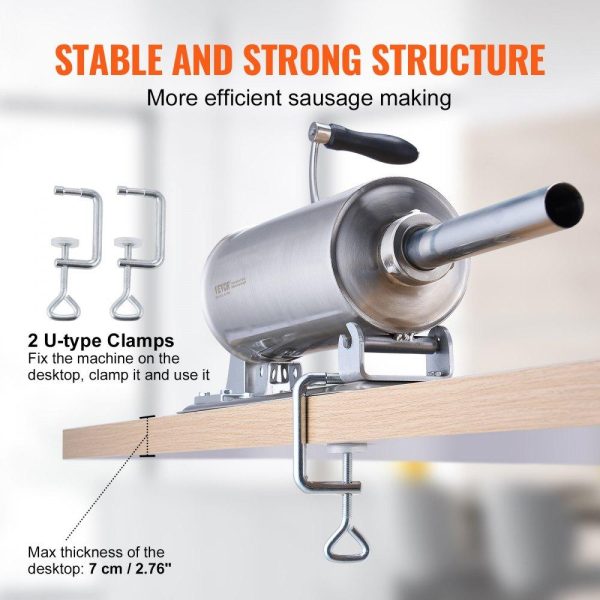 Food Preparation Equipment | Manual Sausage Stuffer, 2.5 L / 6 LBS Horizontal Sausage Machine with U-type Clamp, Made of Food-Grade Stainless Steel, Includes 8 Stuffing Tubes, for Home Kitchen Restaurant Commercial Food Preparation Equipment Food Preparation Equipment