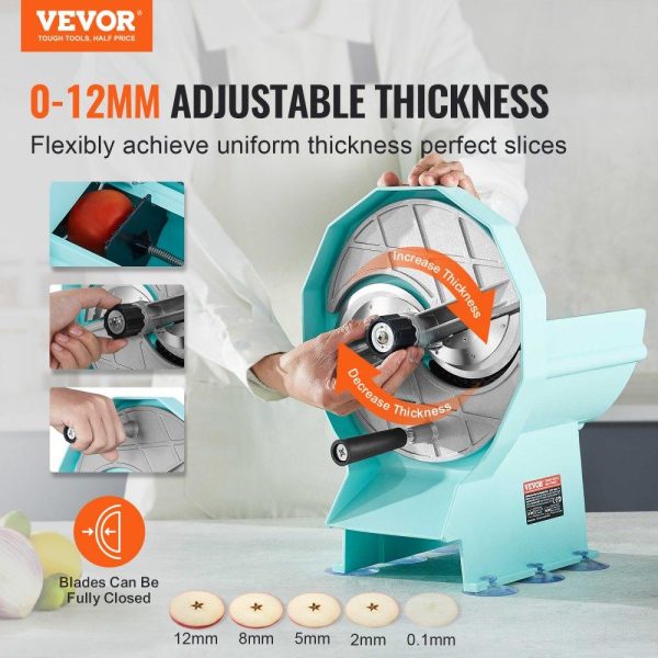 Food Preparation Equipment | Manual Vegetable Fruit Slicer, 0-0.5″/0-12mm Thickness Adjustable Commercial Slicer Machine, Double Feed Ports, Stainless Steel Blade Food Cutter Slicing Machine for Cucumber, Lemon, Tomato Food Preparation Equipment Food Preparation Equipment