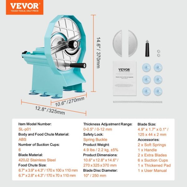 Food Preparation Equipment | Manual Vegetable Fruit Slicer, 0-0.5″/0-12mm Thickness Adjustable Commercial Slicer Machine, Double Feed Ports, Stainless Steel Blade Food Cutter Slicing Machine for Cucumber, Lemon, Tomato Food Preparation Equipment Food Preparation Equipment