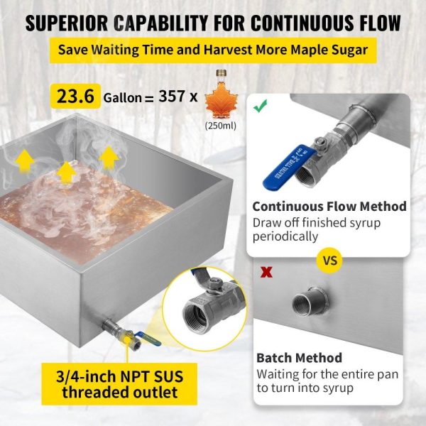 Food Preparation Equipment | Maple Syrup Evaporator Pan 24x24x9.5 Inch Stainless Steel Maple Syrup Boiling Pan with Valve Food Preparation Equipment Food Preparation Equipment