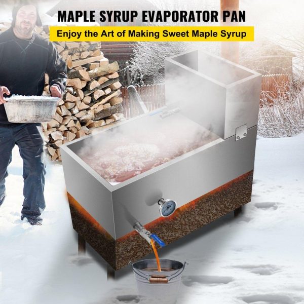 Food Preparation Equipment | Maple Syrup Evaporator Pan 30x16x19 Inch Stainless Steel Maple Syrup Boiling Pan with Valve and Thermometer and Feed Pan for Boiling Maple Syrup Food Preparation Equipment Food Preparation Equipment