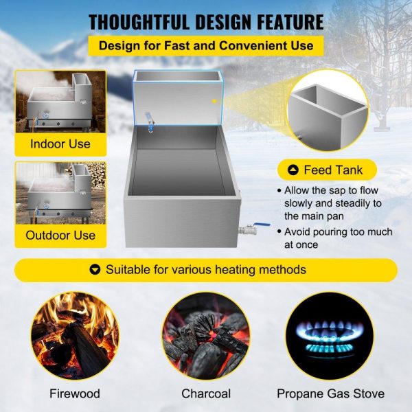 Food Preparation Equipment | Maple Syrup Evaporator Pan 30x16x19 Inch Stainless Steel Maple Syrup Boiling Pan with Valve and Thermometer and Feed Pan for Boiling Maple Syrup Food Preparation Equipment Food Preparation Equipment