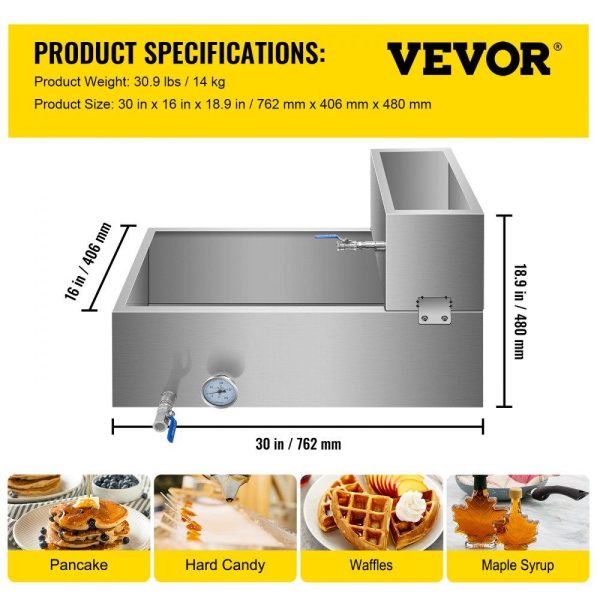 Food Preparation Equipment | Maple Syrup Evaporator Pan 30x16x19 Inch Stainless Steel Maple Syrup Boiling Pan with Valve and Thermometer and Feed Pan for Boiling Maple Syrup Food Preparation Equipment Food Preparation Equipment