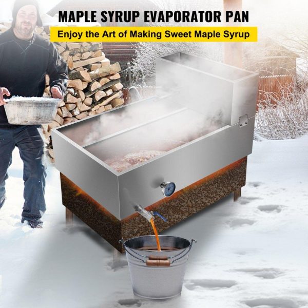 Food Preparation Equipment | Maple Syrup Evaporator Pan 36x24x18.5 Inch Stainless Steel Maple Syrup Boiling Pan with Valve and Thermometer and Divided Pan and Feed Pan Food Preparation Equipment Food Preparation Equipment