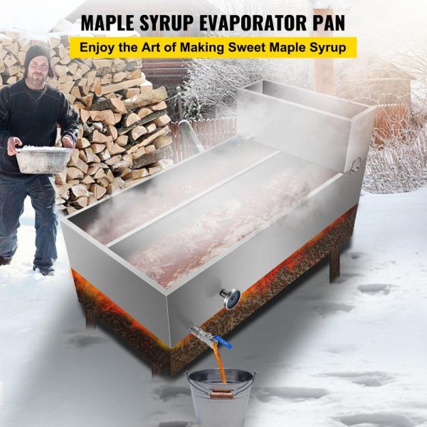 Food Preparation Equipment | Maple Syrup Evaporator Pan 48x24x19 Inch Stainless Steel Maple Syrup Boiling Pan with Valve and Thermometer and Divided Pan and Feed Pan Food Preparation Equipment Food Preparation Equipment