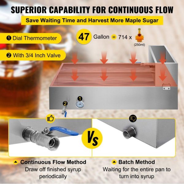 Food Preparation Equipment | Maple Syrup Evaporator Pan 48x24x19 Inch Stainless Steel Maple Syrup Boiling Pan with Valve and Thermometer and Divided Pan and Feed Pan Food Preparation Equipment Food Preparation Equipment