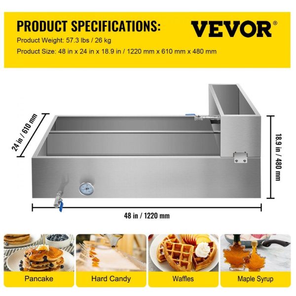 Food Preparation Equipment | Maple Syrup Evaporator Pan 48x24x19 Inch Stainless Steel Maple Syrup Boiling Pan with Valve and Thermometer and Divided Pan and Feed Pan Food Preparation Equipment Food Preparation Equipment