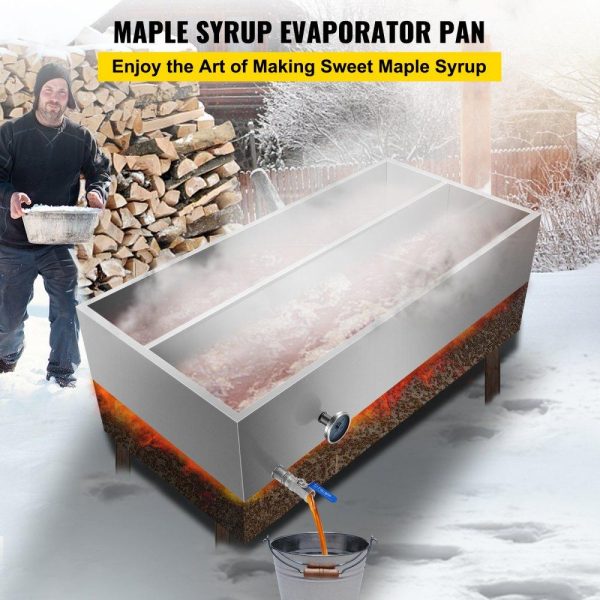 Food Preparation Equipment | Maple Syrup Evaporator Pan 48x24x9.4 Inch Stainless Steel Maple Syrup Boiling Pan with Valve and Thermometer and Divided Pan Food Preparation Equipment Food Preparation Equipment