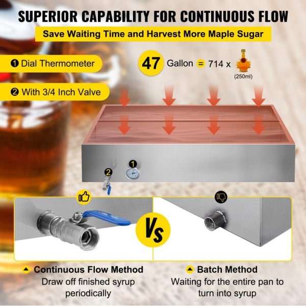 Food Preparation Equipment | Maple Syrup Evaporator Pan 48x24x9.4 Inch Stainless Steel Maple Syrup Boiling Pan with Valve and Thermometer and Divided Pan Food Preparation Equipment Food Preparation Equipment