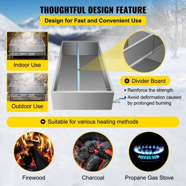 Food Preparation Equipment | Maple Syrup Evaporator Pan 48x24x9.4 Inch Stainless Steel Maple Syrup Boiling Pan with Valve and Thermometer and Divided Pan Food Preparation Equipment Food Preparation Equipment