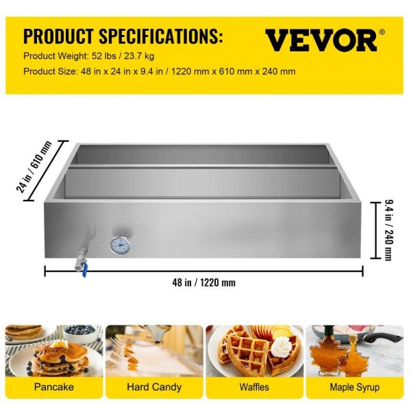 Food Preparation Equipment | Maple Syrup Evaporator Pan 48x24x9.4 Inch Stainless Steel Maple Syrup Boiling Pan with Valve and Thermometer and Divided Pan Food Preparation Equipment Food Preparation Equipment