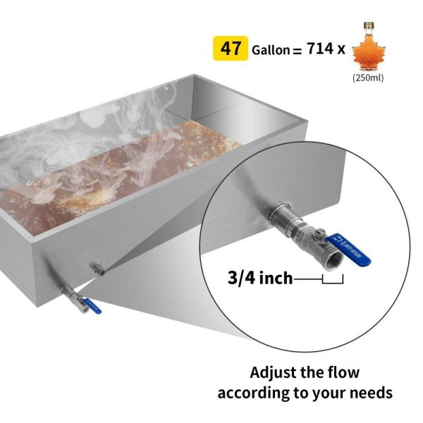 Food Preparation Equipment | Maple Syrup Evaporator Pan 48x24x9.5 Inch Stainless Steel Maple Syrup Boiling Pan with Valve for Boiling Maple Syrup Food Preparation Equipment Food Preparation Equipment