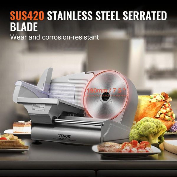 Food Preparation Equipment | Meat Slicer, 180W Electric Deli Food Slicer with 7.5″ SUS420 Stainless Steel Blade and Blade Guard, 0 – 0.6 inch Adjustable Thickness for Home Use, Easy to Clean, Cut Meat, Bread, Ham and Cheese Food Preparation Equipment Food Preparation Equipment