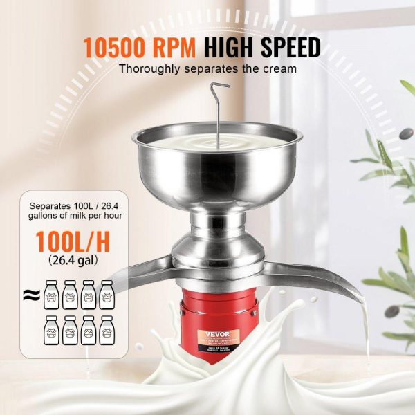 Food Preparation Equipment | Milk Cream Centrifugal Separator, 304 Stainless Steel Electric Cream Separators, 100L/H Output 10500RPM Goat Milk Separator, 30W Cow Cream Separator, Milk Skimmer with 5L Bowl Capacity, 100-240V Food Preparation Equipment Food Preparation Equipment