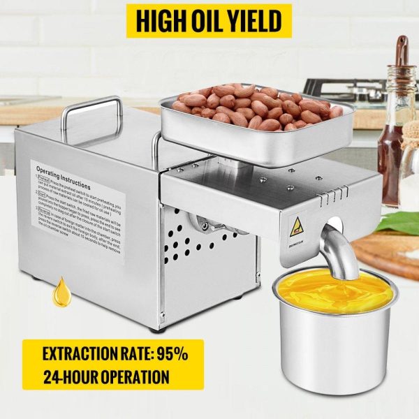 Food Preparation Equipment | Oil Press Machine 750W Cold / Hot Press Automatic Oil Extractor Organic Oil Expeller Commercial Grade Stainless Steel Oil Press Machine Food Preparation Equipment Food Preparation Equipment