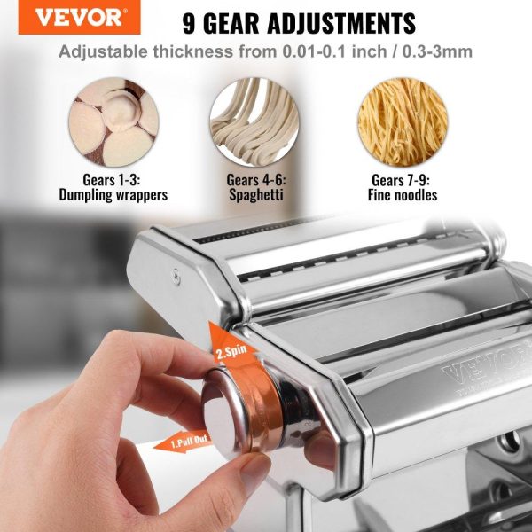 Food Preparation Equipment | Pasta Maker Machine, 9 Adjustable Thickness Settings Noodles Maker, Stainless Steel Noodle Rollers and Cutter, Manual Hand Press, Pasta Making Kitchen Tool Kit, Perfect for Spaghetti Lasagna Food Preparation Equipment Food Preparation Equipment