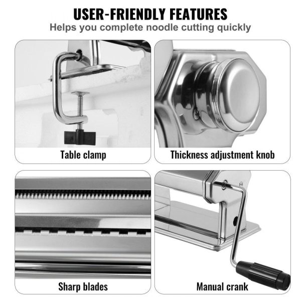 Food Preparation Equipment | Pasta Maker Machine, 9 Adjustable Thickness Settings Noodles Maker, Stainless Steel Noodle Rollers and Cutter, Manual Hand Press, Pasta Making Kitchen Tool Kit, Perfect for Spaghetti Lasagna Food Preparation Equipment Food Preparation Equipment