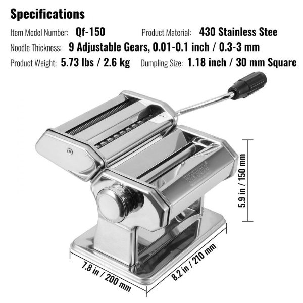 Food Preparation Equipment | Pasta Maker Machine, 9 Adjustable Thickness Settings Noodles Maker, Stainless Steel Noodle Rollers and Cutter, Manual Hand Press, Pasta Making Kitchen Tool Kit, Perfect for Spaghetti Lasagna Food Preparation Equipment Food Preparation Equipment