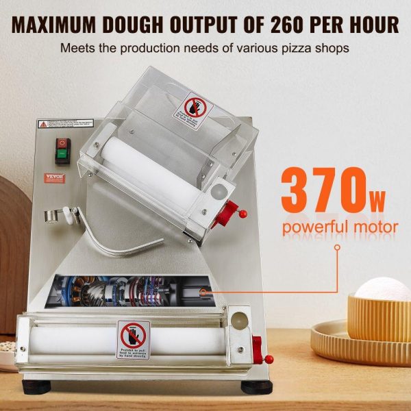 Food Preparation Equipment | Pizza Dough Roller Sheeter, 3-12 Inch Automatic Commercial Pizza Press, 370W Electric 260 Per Hour Dough Roller, Stainless Steel Adjustable Thickness Dough Machine, for Pasta Maker Equipment Food Preparation Equipment Food Preparation Equipment