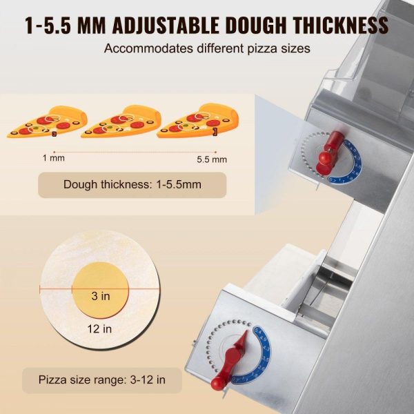 Food Preparation Equipment | Pizza Dough Roller Sheeter, 3-12 Inch Automatic Commercial Pizza Press, 370W Electric 260 Per Hour Dough Roller, Stainless Steel Adjustable Thickness Dough Machine, for Pasta Maker Equipment Food Preparation Equipment Food Preparation Equipment