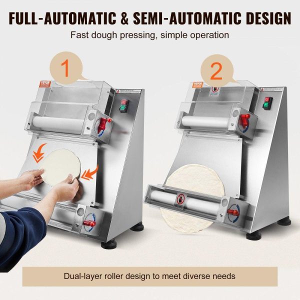 Food Preparation Equipment | Pizza Dough Roller Sheeter, 3-15 Inch Automatic Commercial Pizza Press, 390W Electric 260 Per Hour Dough Roller, Stainless Steel Adjustable Thickness Dough Machine, for Pasta Maker Equipment Food Preparation Equipment Food Preparation Equipment