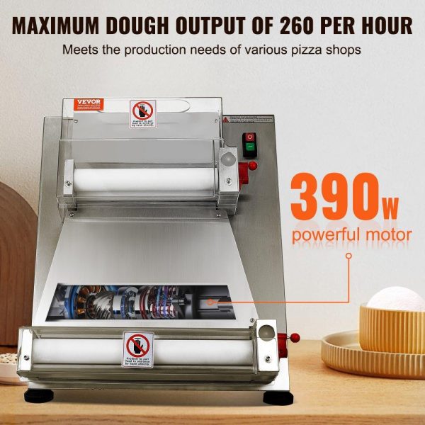 Food Preparation Equipment | Pizza Dough Roller Sheeter, 3-15 Inch Automatic Commercial Pizza Press, 390W Electric 260 Per Hour Dough Roller, Stainless Steel Adjustable Thickness Dough Machine, for Pasta Maker Equipment Food Preparation Equipment Food Preparation Equipment