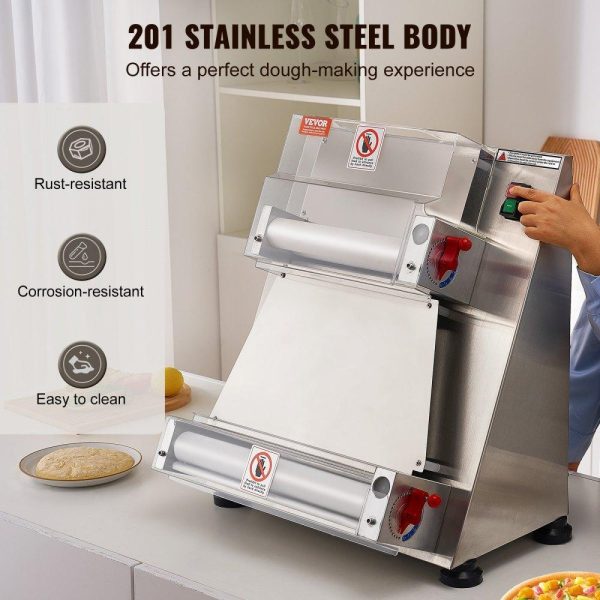 Food Preparation Equipment | Pizza Dough Roller Sheeter, 3-15 Inch Automatic Commercial Pizza Press, 390W Electric 260 Per Hour Dough Roller, Stainless Steel Adjustable Thickness Dough Machine, for Pasta Maker Equipment Food Preparation Equipment Food Preparation Equipment