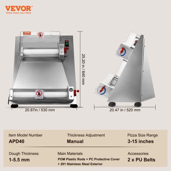 Food Preparation Equipment | Pizza Dough Roller Sheeter, 3-15 Inch Automatic Commercial Pizza Press, 390W Electric 260 Per Hour Dough Roller, Stainless Steel Adjustable Thickness Dough Machine, for Pasta Maker Equipment Food Preparation Equipment Food Preparation Equipment