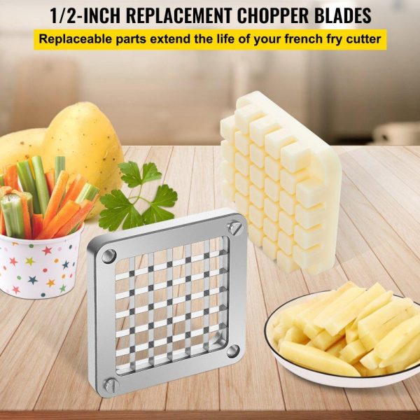 Food Preparation Equipment | Replacement Chopper Blade, 1/2 inch, 3 PCS French Fry Blade Assembly with 6 Extra Knives, Stainless Steel Dicer Parts and Push Block for Cutting Potatoes Carrots Onions Cucumbers Mushrooms Food Preparation Equipment Food Preparation Equipment