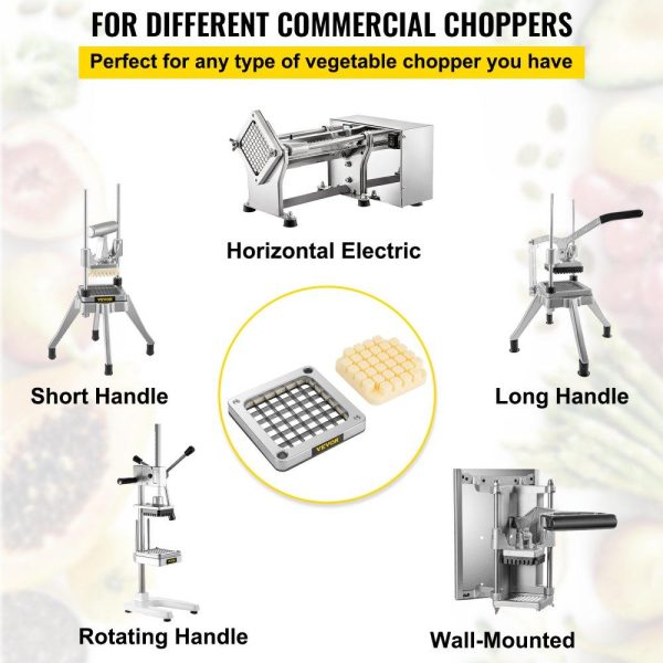 Food Preparation Equipment | Replacement Chopper Blade, 1/2 inch, 3 PCS French Fry Blade Assembly with 6 Extra Knives, Stainless Steel Dicer Parts and Push Block for Cutting Potatoes Carrots Onions Cucumbers Mushrooms Food Preparation Equipment Food Preparation Equipment